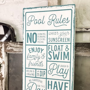 Pool Rules Signs, Farmhouse Pool Decor, Outdoor Pool Signs, Wood Pool Sign, Pool Party Decoration, Family Friendly Pool Rules