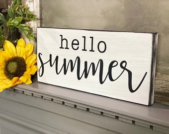 Hello Summer Sign | Summer Wall Decor | Tiered Tray Decor | Summer Farmhouse Sign | Rustic Summer Decor | Summer Porch Decor