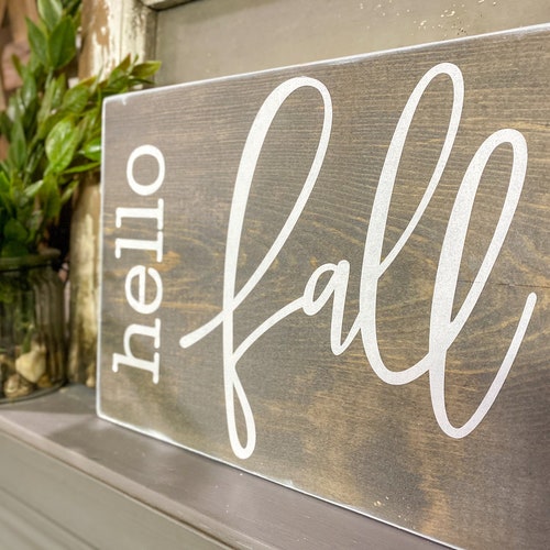 Hello Fall Farmhouse Style Wood Wall Decor Sign Etsy
