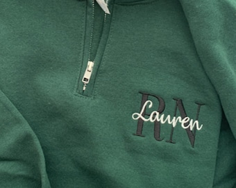 Nurse Off Duty Sweatshirt, Embroidered Quarter Zip, Personalized Nurse Crewneck, Cute RN Pullover, Healthcare Worker Outfit