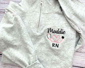 Nurse Sweatshirt-1/4 Zip Embroidered Sweatshirt-Nursing Student-Nurse Gift-Nursing Sweatshirt-Nurse Graduation Gift-Stethoscope-Nurse Gift