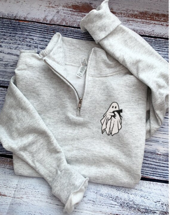 Halloween Sweatshirt-Halloween Embroidered Sweatshirt-Ghost Sweatshirt-Halloween Unique-Fall Sweatshirt-Spooky Season-Halloween Shirt-1/4GWC