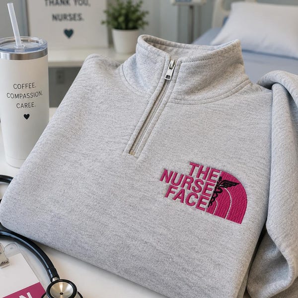 Nurse Sweatshirt-Nurse Face 1/4 Zip Embroidered Sweatshirt-RN Sweatshirt-Nursing Student-Nurse Gift-Nursing Sweatshirt-Nurse Graduation Gift
