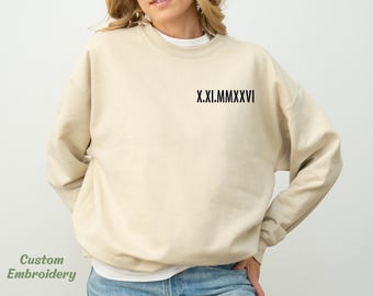 Roman Numeral Date Sweatshirt, Personalized Couple Crewneck, Custom Anniversary Gift, Wedding Date Sweatshirt, Matching Couple Gift