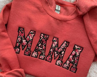 Mama Sweatshirt-Custom Embroidered Sweatshirt-Mother's Day Gift-Custom Sweatshirt-Crewneck Sweatshirt-Gift for Mom-Mom Sweatshirt-PINK