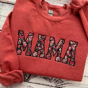 Mama Sweatshirt-Custom Embroidered Sweatshirt-Mother&#39;s Day Gift-Custom Sweatshirt-Crewneck Sweatshirt-Gift for Mom-Mom Sweatshirt-PINK