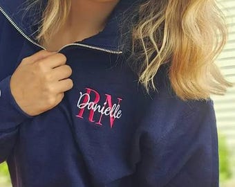 Nurse Gift Sweatshirt, Embroidered Quarter Zip, Personalized RN Crewneck, Custom Nurse Name Pullover, Nurse Appreciation Gift