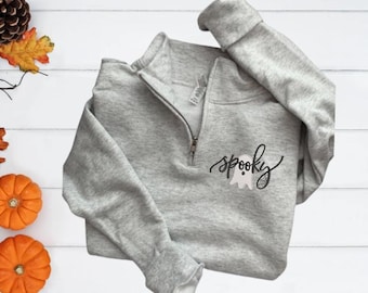 Halloween Sweatshirt-Halloween Shirt-Ghost Sweatshirt-Halloween Embroidered Sweatshirt-Ghost-Fall Sweatshirt-Spooky Season-1/4 Spooky Ghost