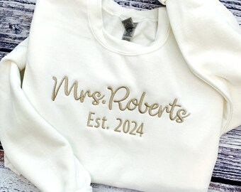 Engagement Gift-Bride Sweatshirt-Wifey Sweatshirt-Embroidered Sweatshirt-Bride Crewneck-Future MrsSweatshirt-Custom Embroidered Sweatshirt