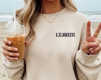 Roman Numeral Wedding Date Sweatshirt, Personalized Bride Crewneck, Custom Embroidered Future Mrs Gift, Bridal Shower Sweatshirt