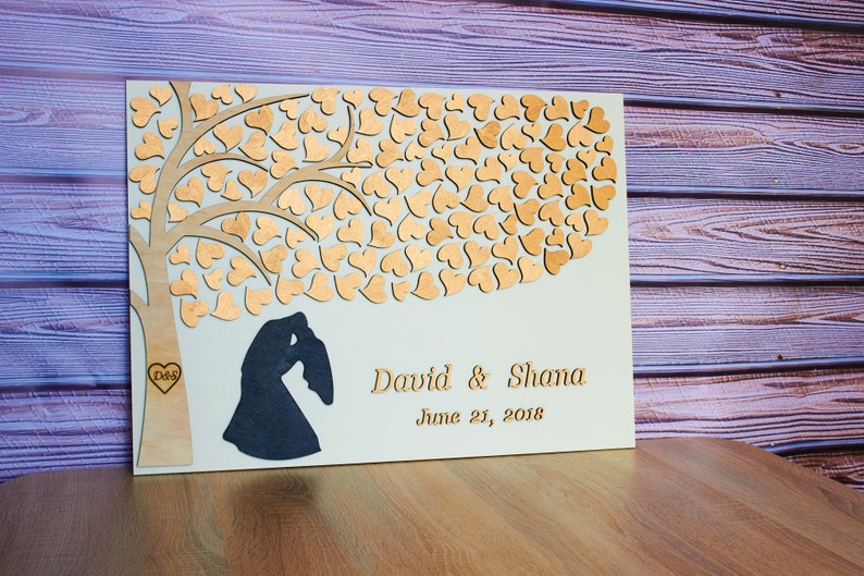 ROSE GOLD wedding guest book alternative Personalized Wedding guest book 3D Initial on tree wedding guest book Couple silhouette guest book