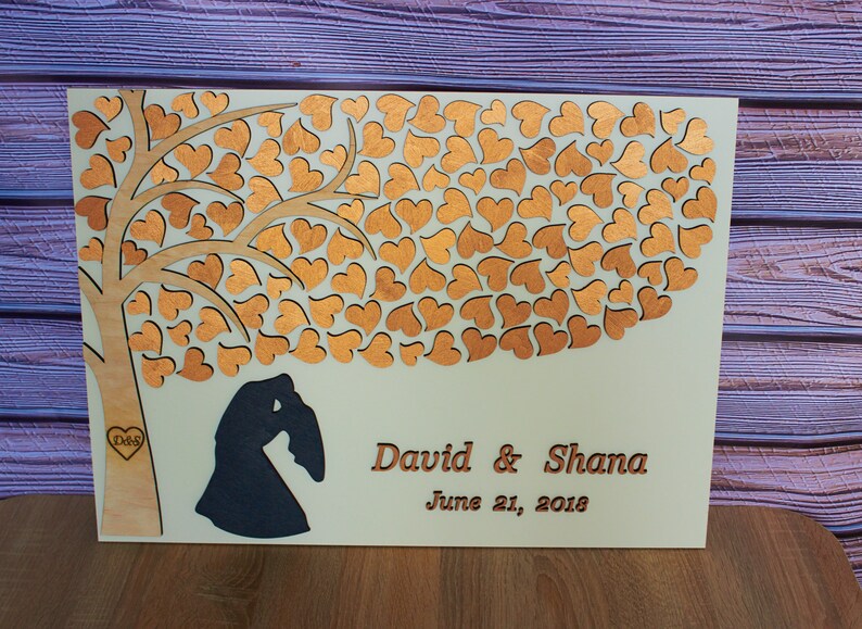 ROSE GOLD wedding guest book alternative Personalized Wedding guest book 3D Initial on tree wedding guest book Couple silhouette guest book