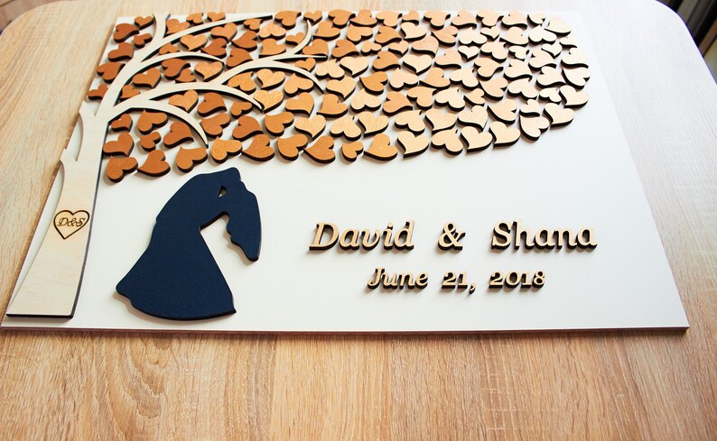 ROSE GOLD wedding guest book alternative Personalized Wedding guest book 3D Initial on tree wedding guest book Couple silhouette guest book