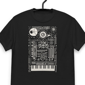 Synth art T-shirt for electronic musician who plays synthesizer