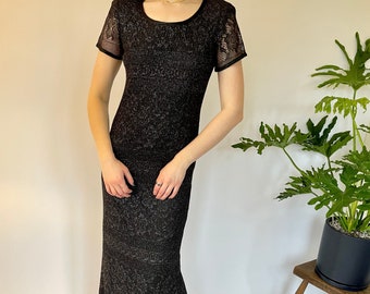 90s black and metallic knit layered maxi dress (small)