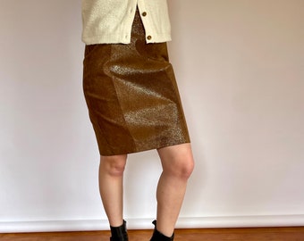 Vintage gold speckled brown leather skirt | size small