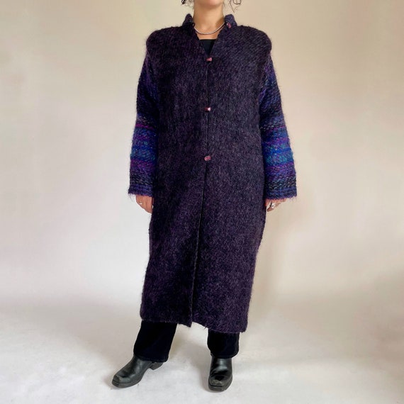 80s purple and blue mohair maxi coat (large) - image 1