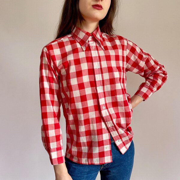 60s German red and white checkered button up (women's small)