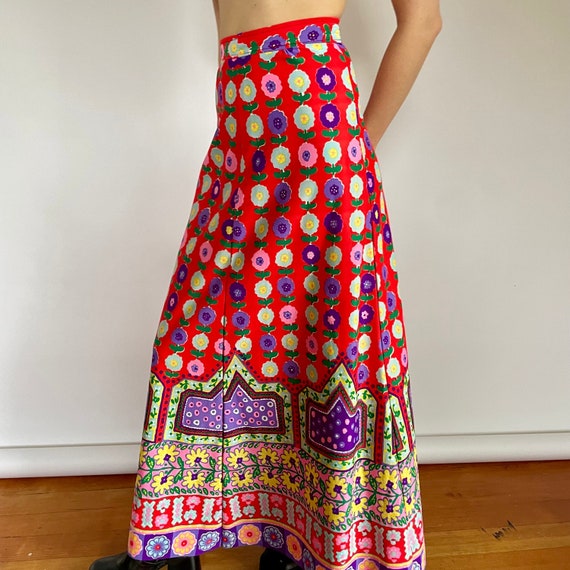 60s psychedelic maxi skirt | size extra small or s