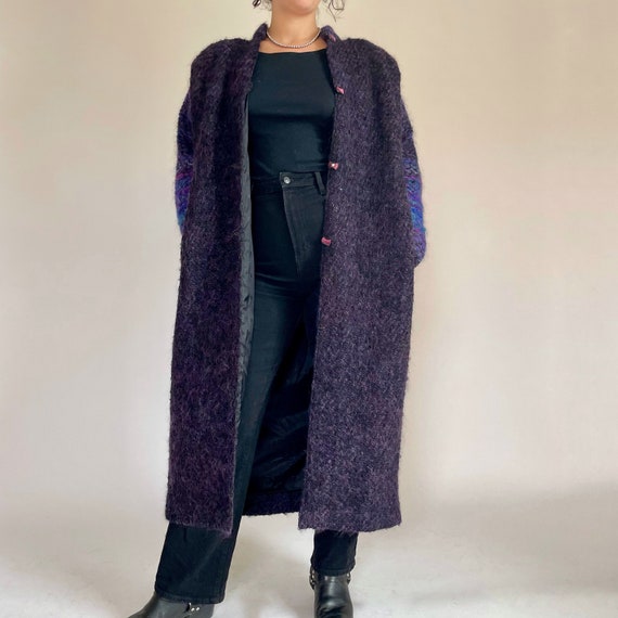 80s purple and blue mohair maxi coat (large) - image 8