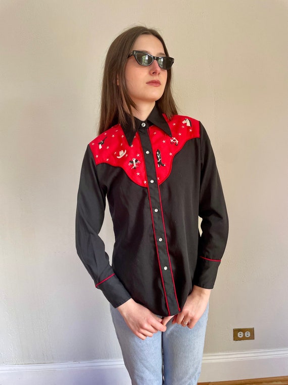 70s Western black and red cowgirl pearl snap (smal
