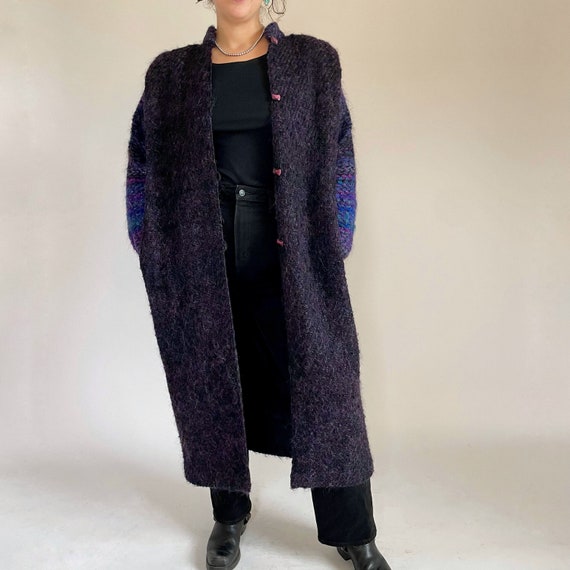 80s purple and blue mohair maxi coat (large) - image 10