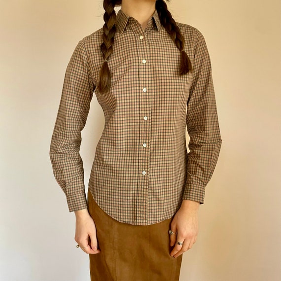 70s micro plaid button up | women's small - image 6