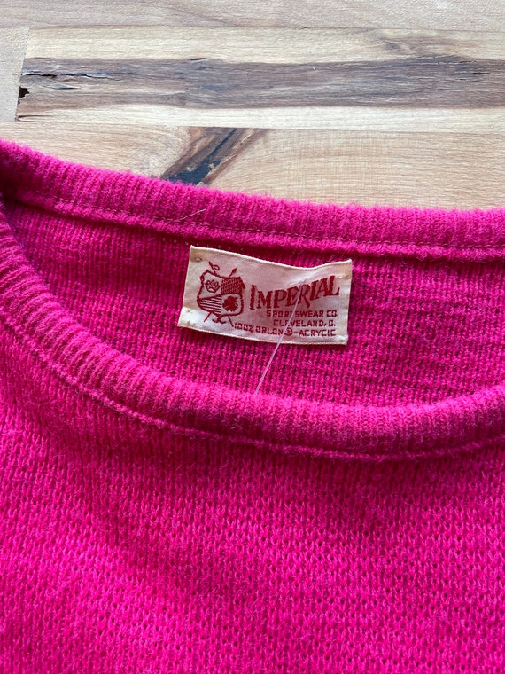 60s hot pink geometric trim knit dress (small) - image 7