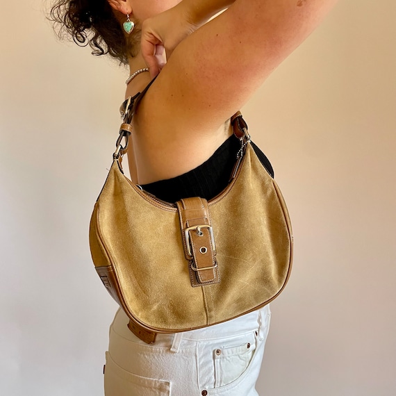 Y2K Coach Tan Suede Shoulder Bag Etsy New Zealand