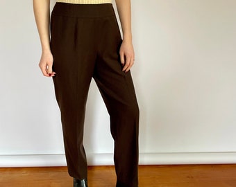 Pantaloni in misto lana italiana marrone cioccolato/vita media da donna, 29" o 30".