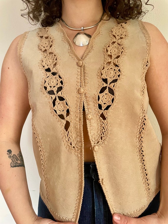 Suede and crochet vest (medium) - image 2