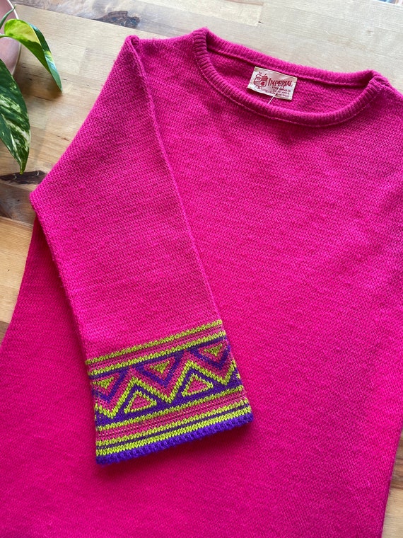 60s hot pink geometric trim knit dress (small) - image 8