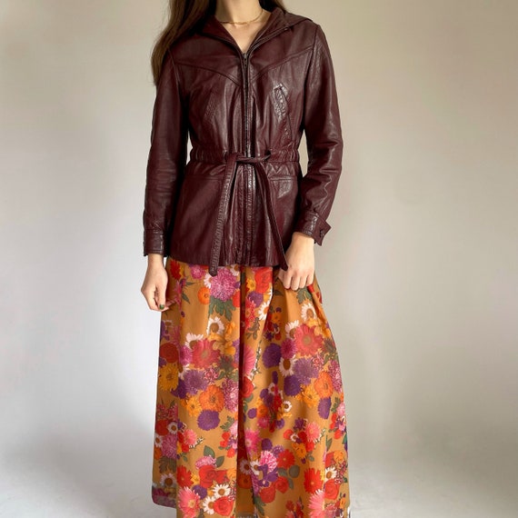 70s mahogany hooded leather coat (small)