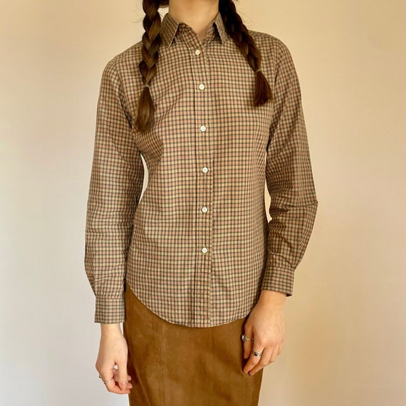 70s micro plaid button up | women's small - image 1