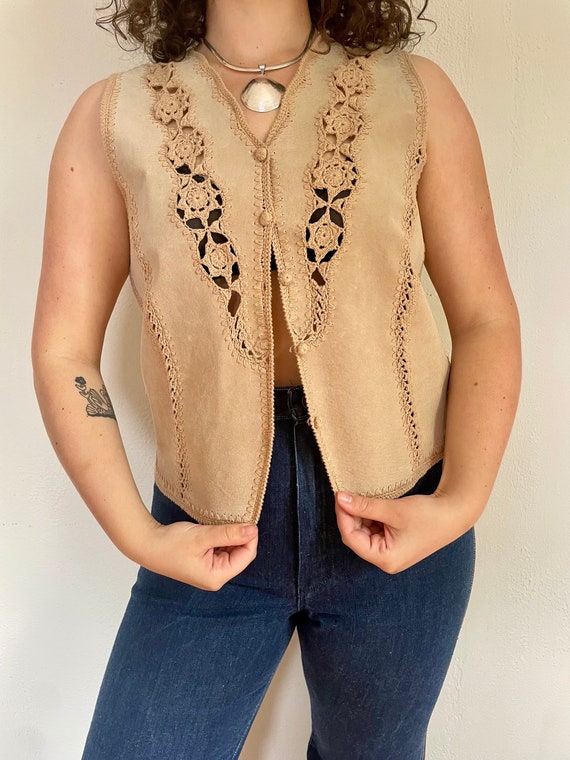 Suede and crochet vest (medium) - image 1