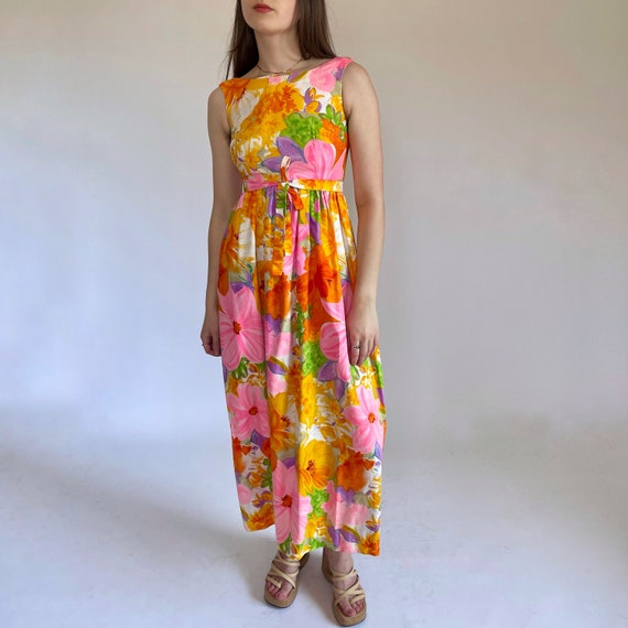 1960s sun fashions tropical maxi dress (size xs) - image 1