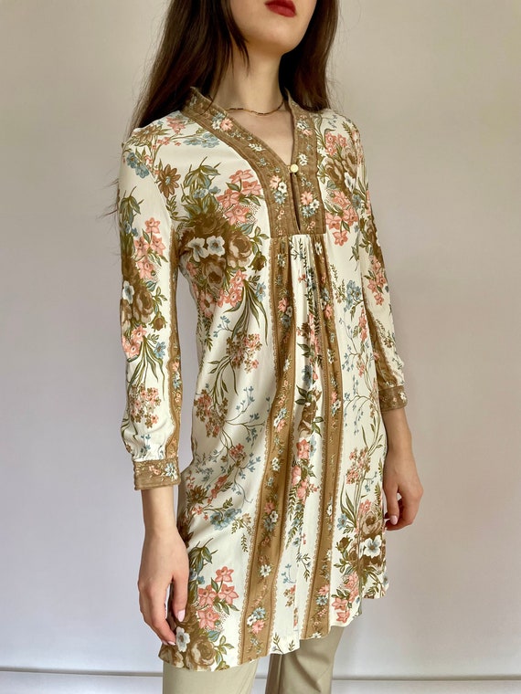 60s/70s muted floral handmade tunic (small)