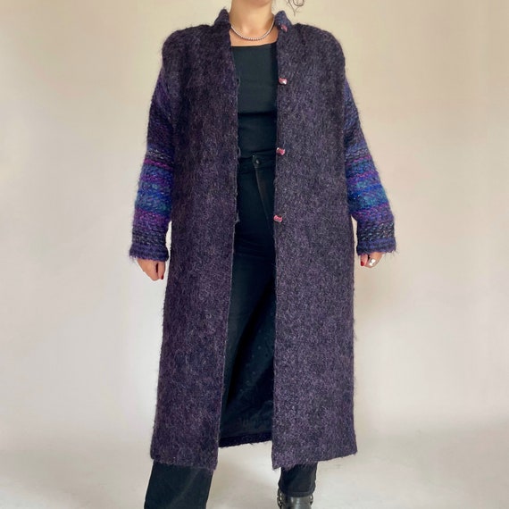 80s purple and blue mohair maxi coat (large) - image 7
