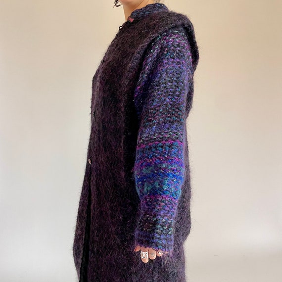 80s purple and blue mohair maxi coat (large) - image 3