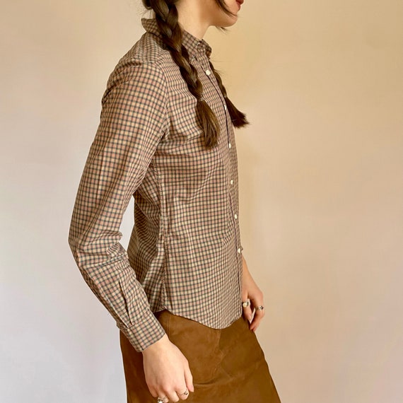 70s micro plaid button up | women's small - image 3
