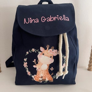 Mini sac à dos maternelle en coton bio personnalisable au prénom Giraffine