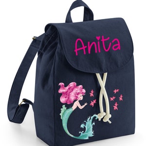Mini sac à dos maternelle en coton bio personnalisable avec le prénom Petite Sirène école maternelle jeux gym changements