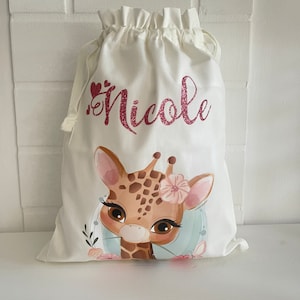 Sacs en coton bio personnalisables idéaux pour les premiers changes à l'hôpital, cadeaux, crèche disponibles en 2 tailles Girafe