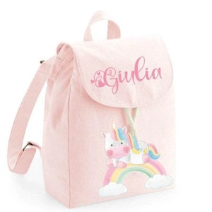 Mini sac à dos maternelle en coton bio personnalisable avec prénom Licorne