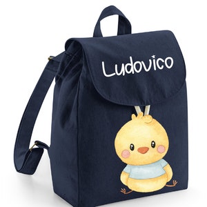 Mini sac à dos maternelle en coton bio personnalisable avec prénom et Poussin