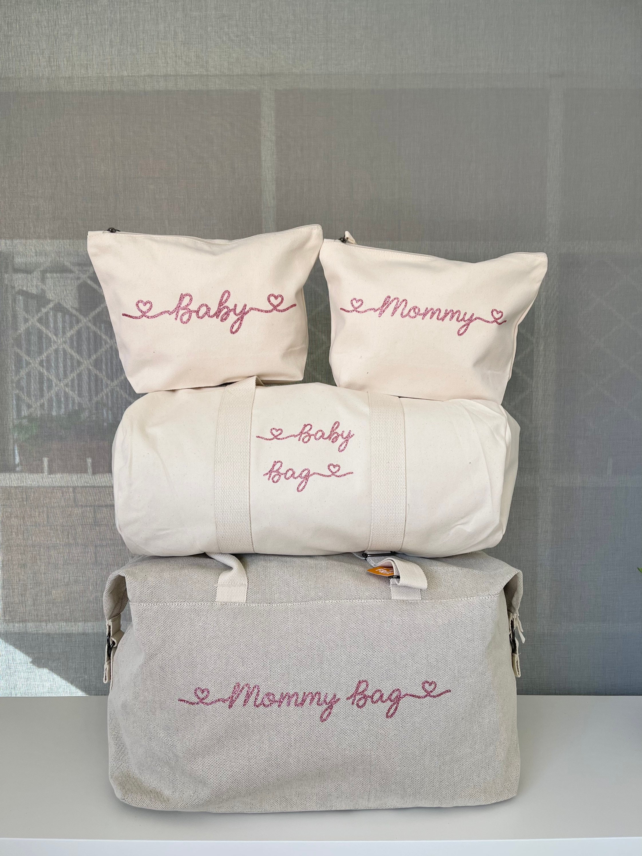 Set of 2 mother and baby bags plus 2 cotton beauty bags