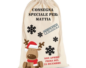 Sacco porta regali di Natale  50x75cm personalizzabile con nome  bambino idea regalo schiaccianoci special delivery consegna pacchi