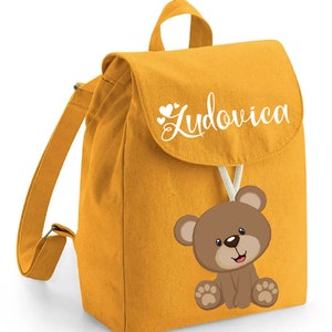 Mini sac à dos maternelle en coton bio personnalisable avec prénom et ours en peluche