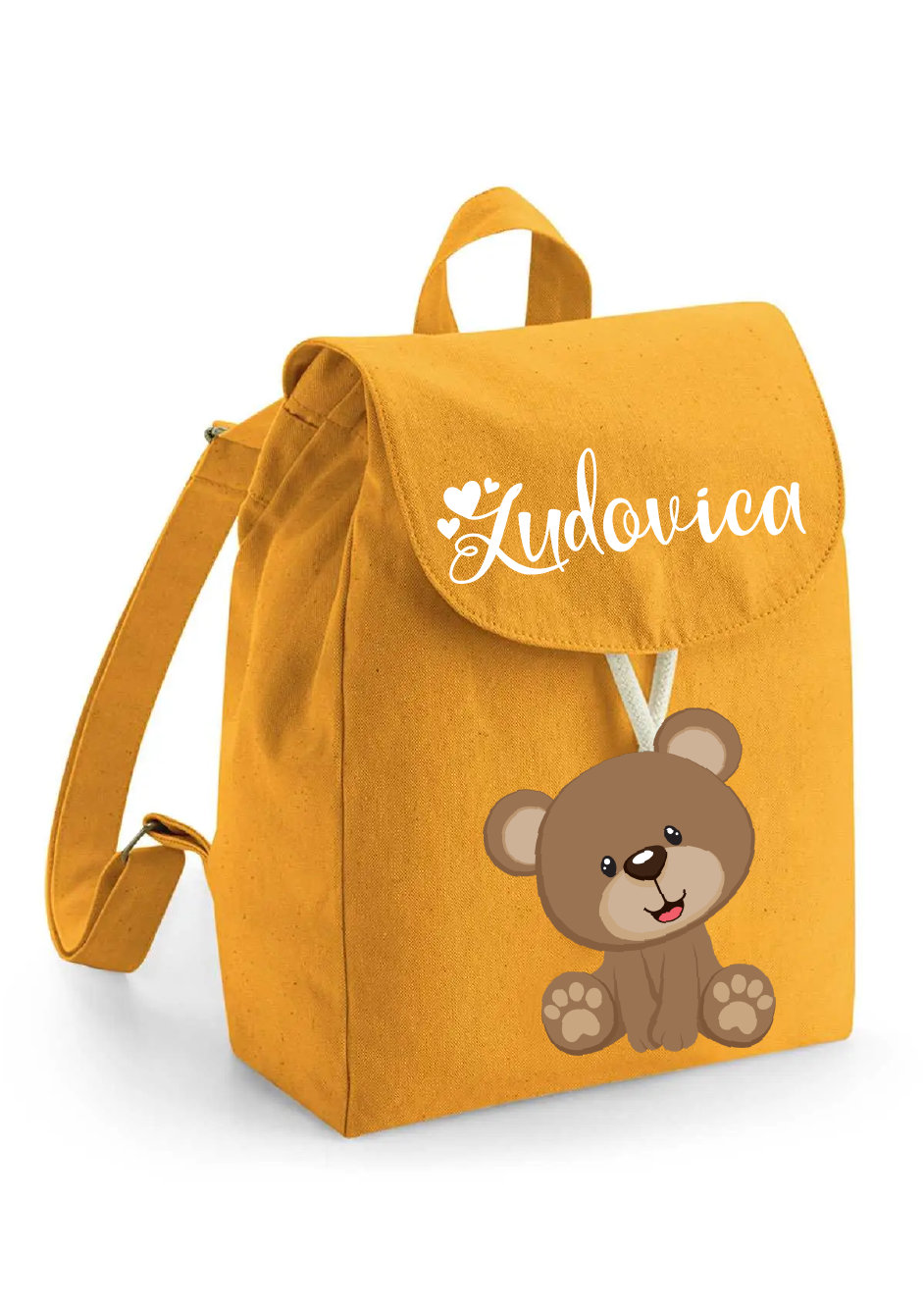 Mini kindergarten backpack in organic cotton customizable with name and teddy bear