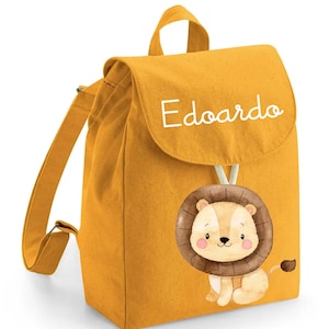 Mini sac à dos maternelle en coton bio personnalisable avec le prénom Leoncino